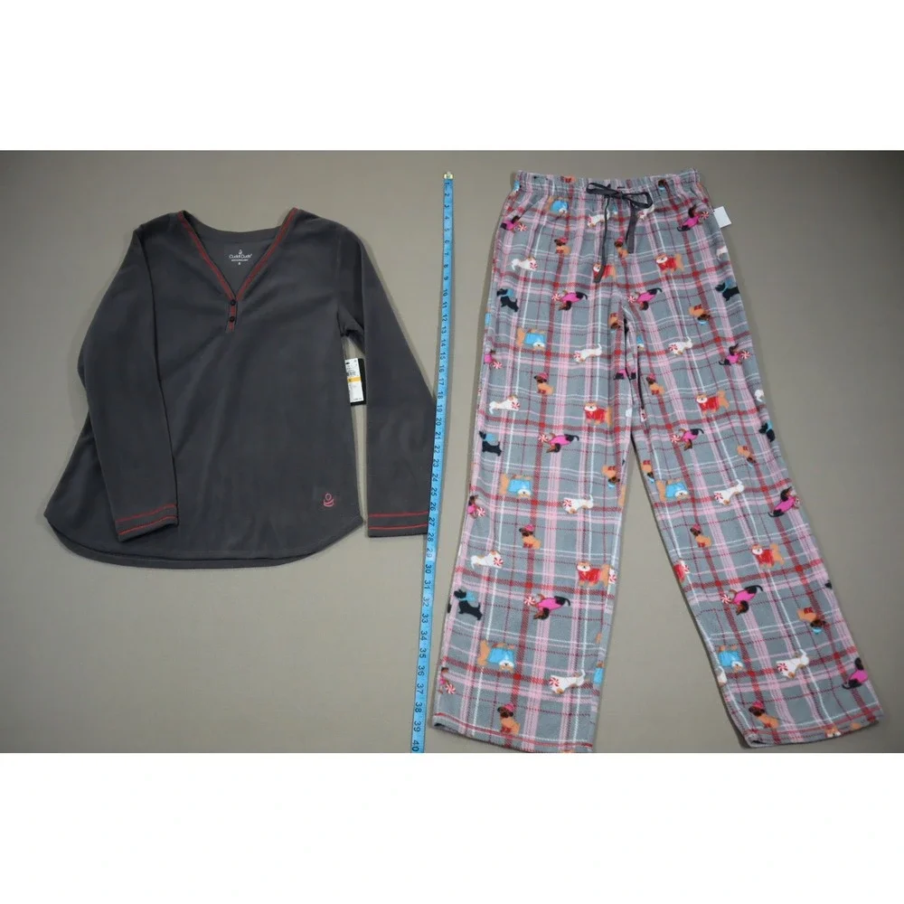 Cuddl Duds Henley Top & Print Pants Pajama Set - Grey Plaid‎ - Size S
